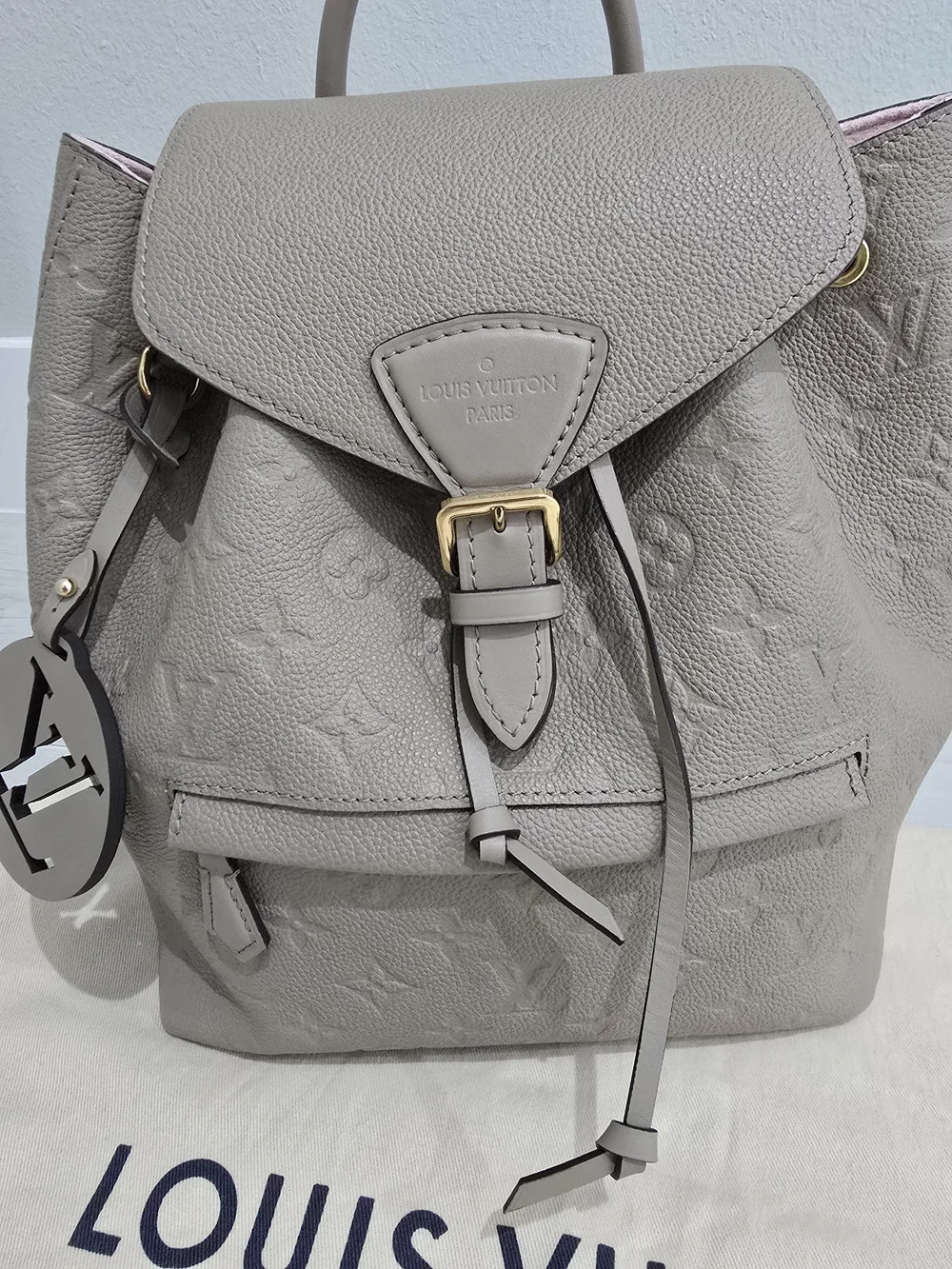 Louis Vuitton  Montsouris Backpack Turtledove Empreinte Leather Pink Interior